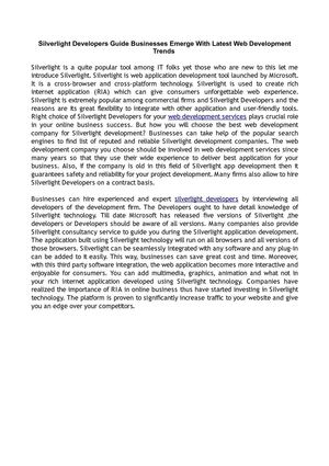 Silverlight Developers Guide Businesses Emerge With Latest Web Development Trends