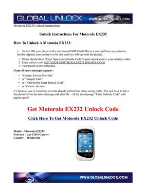 Motorola EX232 Easy Unlocking Instructions
