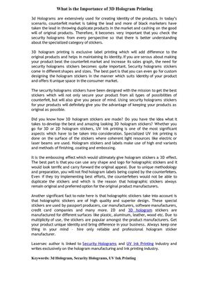 What is the Importance of 3D Hologram Printing