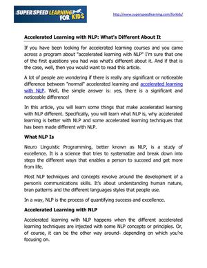 Accelerated Learning with NLP What's Different About It