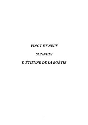 Vingt et neuf Sonnets d'Étienne de La Boëtie