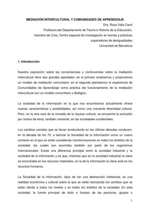 MEDIACIÓN INTERCULTURAL Y COMUNIDADES DE APRENDIZAJE. Dra. Rosa Valls Carol