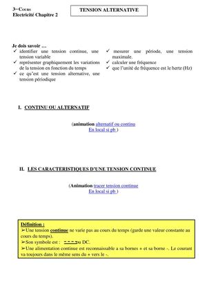 3e électricité chp2 cours tension alternative ou continue