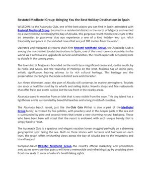 Restotel Medhotel Group Bringing You the Best Holiday Destinations in Spain