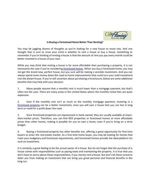Is Buying a Foreclosed Home Better Than Renting