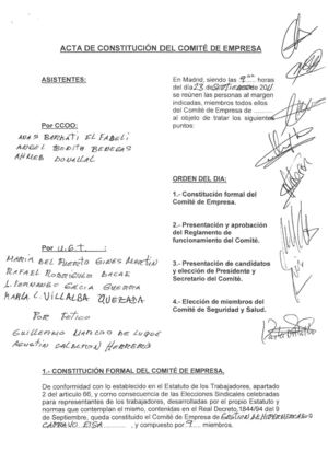 ACTA DE CONSTITUCIÓN DEL COMITÉ DE EMPRESA EROSKI EISA MERCAMADRID
