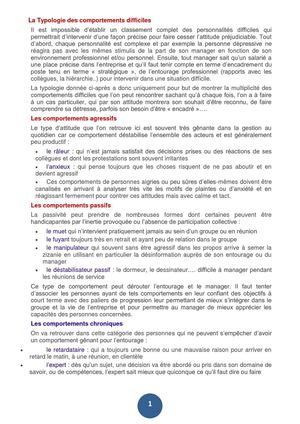 La Typologie des comportements difficiles