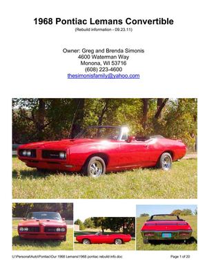 1968 Pontiac LeMans rebuild - Greg Simonis, Great Designs 4U