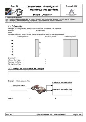 Cours Energie, puissance