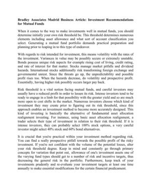 Bradley Associates Madrid Business Article: Investment Recommendations for Mutual Funds 