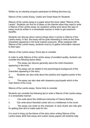 Essay Writing Business Silence Of The Lambs Essay Useful And Great Ideas For Students Examples Of Thesis Statements For Persuasive Essays also English Essay Writer Calamo Silence Of The Lambs Essay Useful And Great Ideas For Essays Written By High School Students