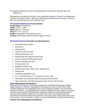 MF Sanskriti Pallikkaranai Chennai by Mettupakkam Foundations, Bookings Open call 9282401111