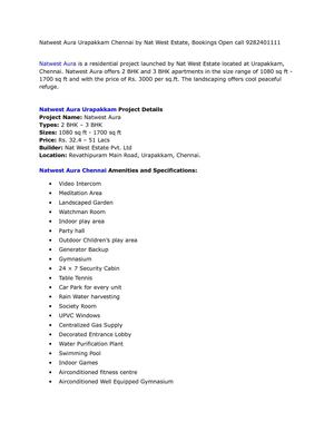 Natwest Aura Urapakkam Chennai by Nat West Estate, Bookings Open call 9282401111