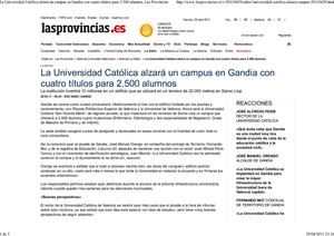 2011-04-29 - La Universidad Católica alzará un campus en Gandia - Las Provincias