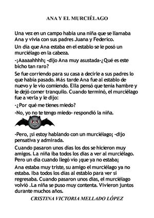 CUENTOS SOBRE MURCIÉLAGOS POR LOS ALUMNOS DE QUINTO