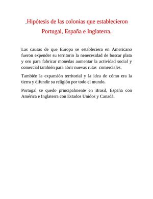 Hipótesis de las colonias que establecieron Portugal