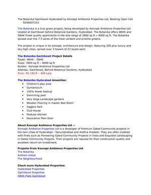 The Botanika Gachibowli Hyderabad by Koncept Ambience Properties Ltd, Booking Open Call 9248007333