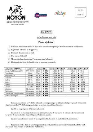 documents inscription a l'AC-NOYON