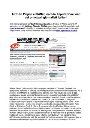 PhiNet e Istituto Piepoli classifiche di notorieta’ web di giornalisti
