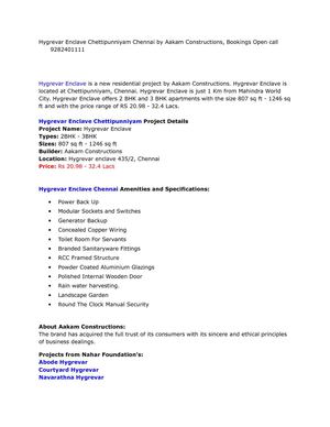 Hygrevar Enclave Chettipunniyam Chennai by Aakam Constructions, Bookings Open call 9282401111