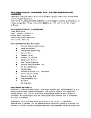 Amsri Grand Bachupally Hyderabad by AMSRI BUILDERS, Booking Open Call 9248007333