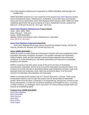 Amsri Palm Meadows Maheshwaram Hyderabad by AMSRI BUILDERS, Booking Open Call 9248007333