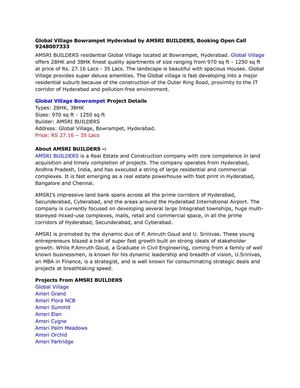 Global Village Bowrampet Hyderabad by AMSRI BUILDERS, Booking Open Call 9248007333