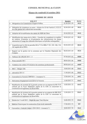 Conseil Municipal 14 octobre 2011