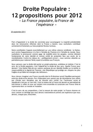 Droite Populaire : 12 propostions pour 2012 - Lionnel LUCA