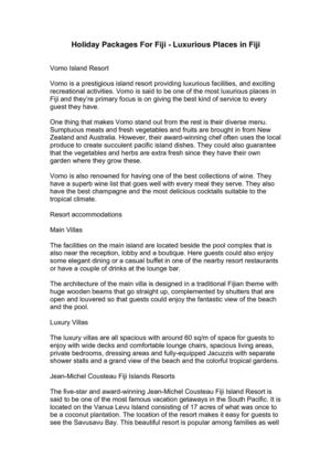 Holiday Packages For Fiji - Luxurious Places in Fiji