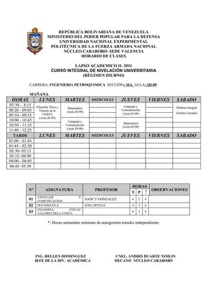 HORARIOS CINU-2011