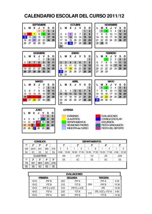 Calendario escolar curso 2011-2012