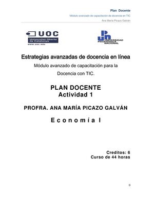 Plan docente de EVEA para Economía 1