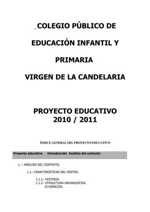 PROYECTO EDUCATIVO CEIP COLMENAR VIRGEN DE LA CANDELARIA