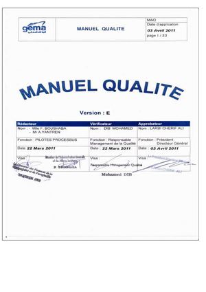 Manuel qualité