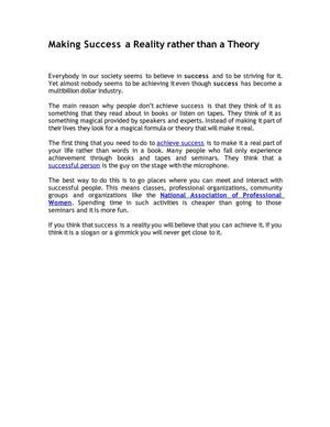 Making Success A Reality Rather Than A Theory