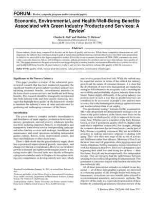 Economic, Environmental, and Health-Well Being Benefits Associated with Green Industry Products