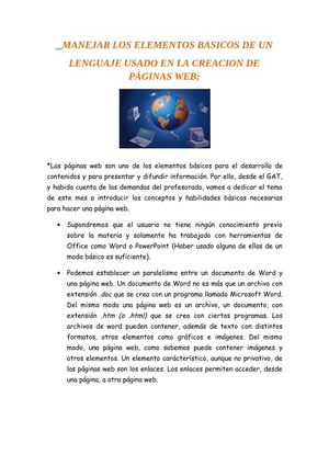 MANEJAR LOS ELEMENTOS BASICOS DE UN LENGUAJE USADO EN LA CREACION DE  PÁGINAS WEB