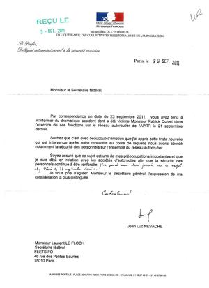 Courrier DISR accident APRR