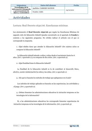 Real decreto 1630/06. Enseñanzas mínimas.