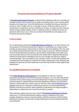 Preventive Maintenance Software’s Programs Benefits