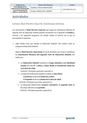 Real Decreto 1630/2006 Enseñanzas Mínimas de Educación Infantil