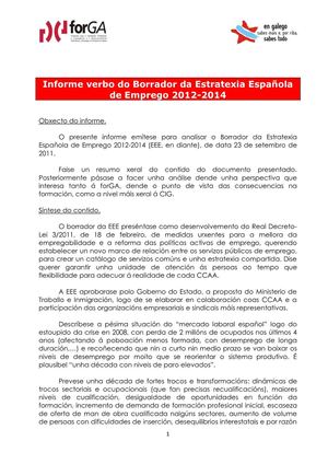 Informe verbo do Borrador da Estratexia Española de Emprego 2012-2014