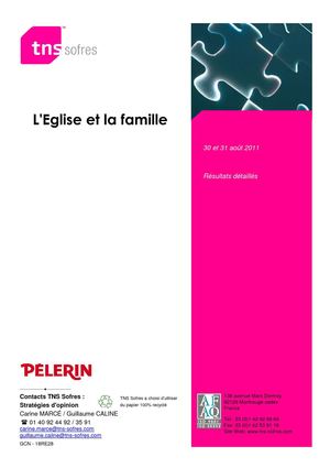 Sondage Pèlerin TNS Sofres : l'Eglise et la famille