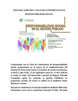SEGUNDA JORNADA- CICLO DE CONFERENCIAS EN RESPONSABILIDAD SOCIAL