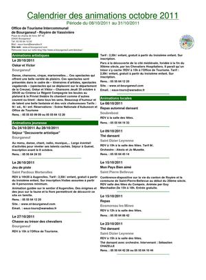 Animations octobre autour de Bourganeuf/ Royère de Vassivière