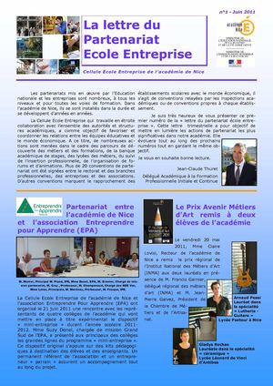 La lettre du partenariat - Juin 2011 - Académie de Nice