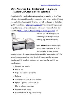 QBC Autoread Plus Centrifugal Hematology System On Offer at Block Scientific 