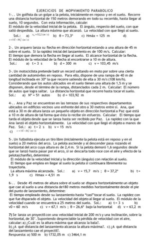 EJERCICIOS  DE  MOVIMIENTO PARABOLICO  ACTIVIDAD  DE  CLASE 