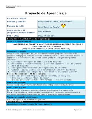 Proyecto "Ayudemos al planeta, manteniendo limpio nuestro colegio y los lugares que visitemos